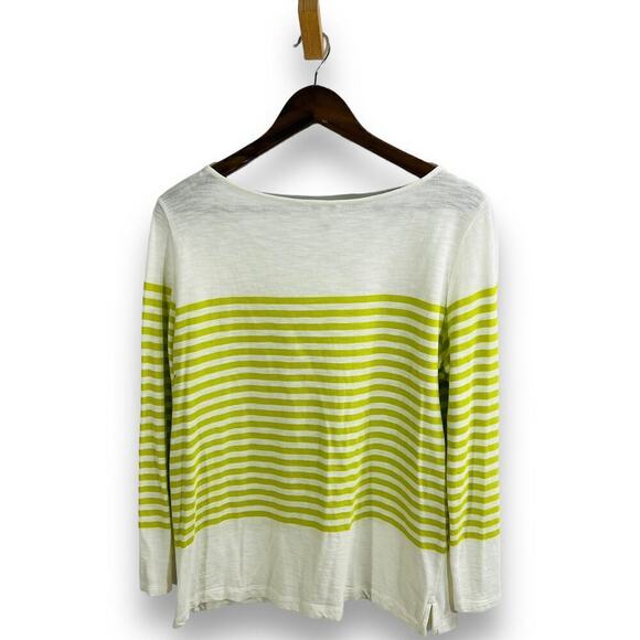 Joie City Casual Chartreuse White Striped Cotton Pullover Top Large - Picture 4 of 10